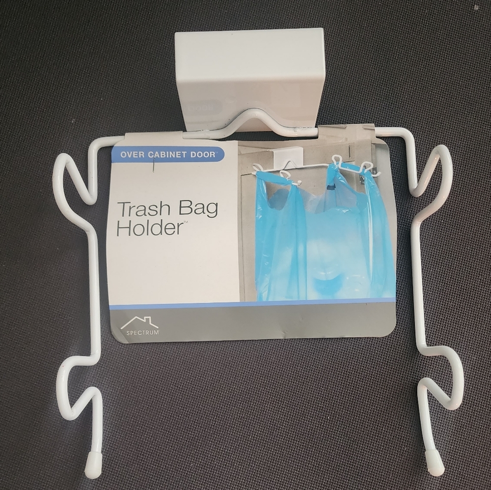 White Over Cabinet Door Trash Bag Holder